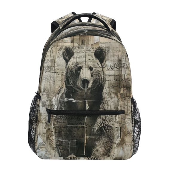 Backpack 16x11.4x6.9 Inches Fashion Backpack Shopping Travel Outing Backpack Black Bear and Newspaper