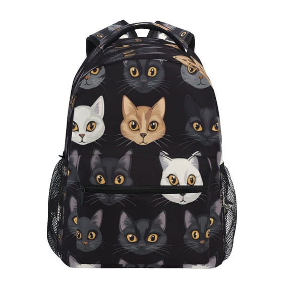 Backpack 16x11.4x6.9 Inches Fashion Backpack Shopping Travel Outing Backpack Black Cartoon Cat Face