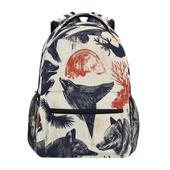Backpack 16x11.4x6.9 Inches Fashion Backpack Shopping Travel Outing Backpack Black Wolf Head