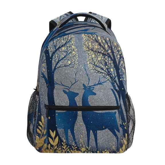 Backpack 16x11.4x6.9 Inches Fashion Backpack Shopping Travel Outing Backpack Blue Christmas Deer