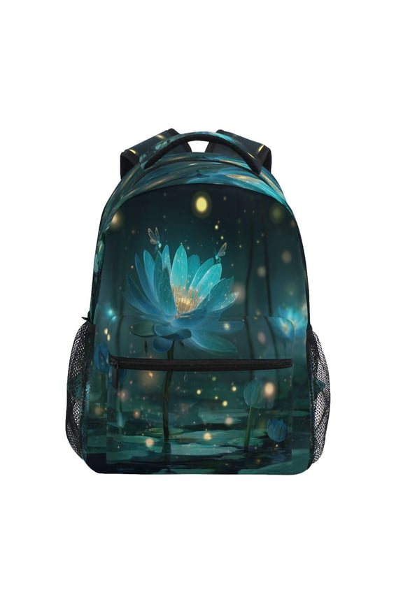 Backpack 16x11.4x6.9 Inches Fashion Backpack Shopping Travel Outing Backpack Blue Lotus Fireflies