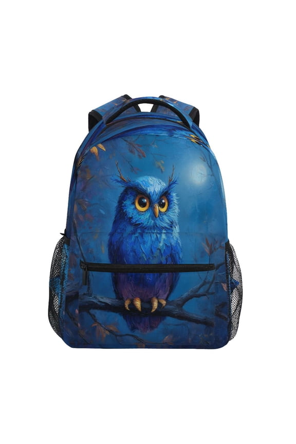 Backpack 16x11.4x6.9 Inches Fashion Backpack Shopping Travel Outing Backpack Blue Owl Antlers Perched