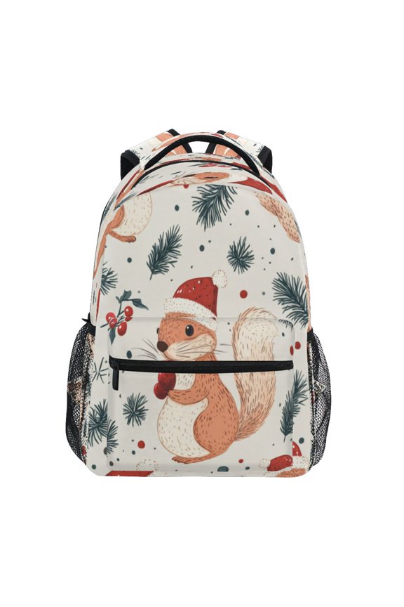 Backpack 16x11.4x6.9 Inches Fashion Backpack Shopping Travel Outing Backpack Cartoon Cute Christmas Squirrel