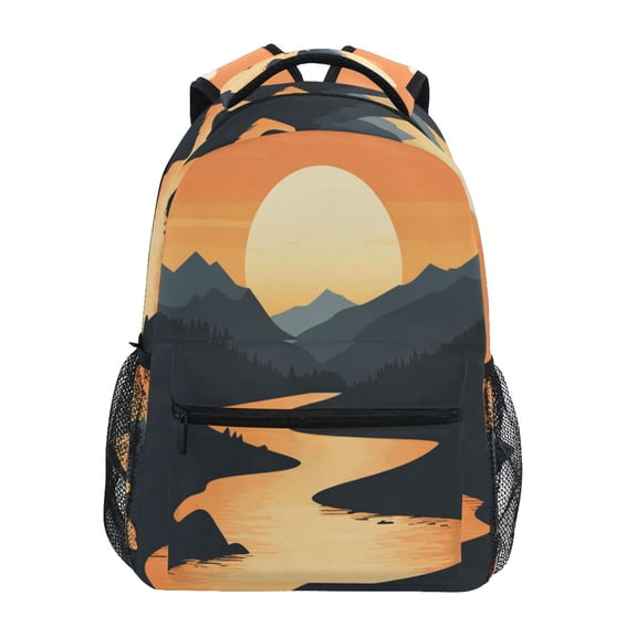 Backpack 16x11.4x6.9 Inches Fashion Backpack Shopping Travel Outing Backpack Cartoon River Sunset