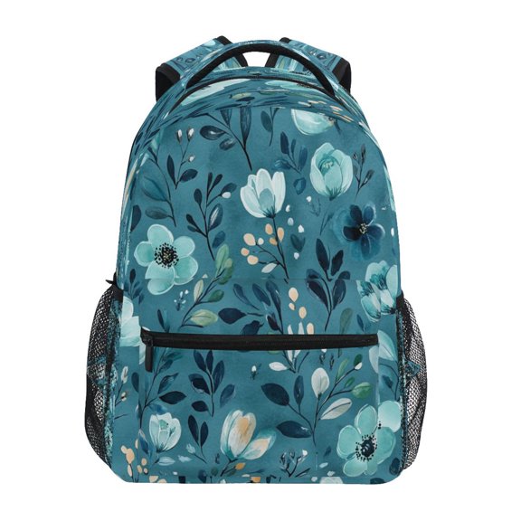 Backpack 16x11.4x6.9 Inches Fashion Backpack Shopping Travel Outing Backpack Cartoon Teal Flowers Seamless
