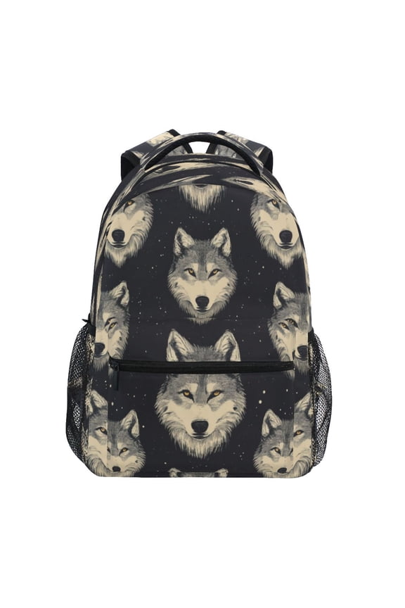 Backpack 16x11.4x6.9 Inches Fashion Backpack Shopping Travel Outing Backpack Cartoon Wolf Face Seamless