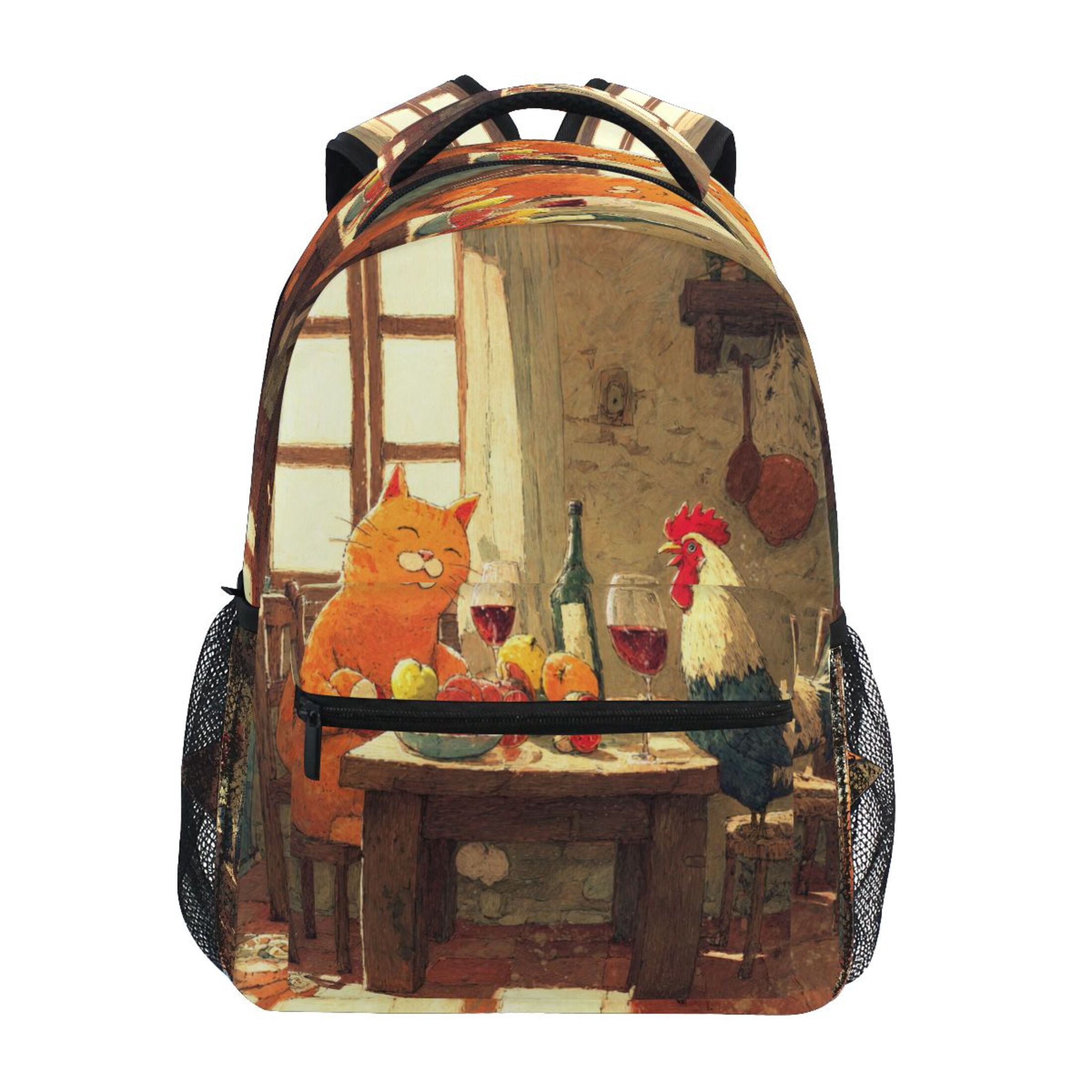 Backpack 16x11.4x6.9 Inches Fashion Backpack Shopping Travel Outing Backpack Cat Table Scene