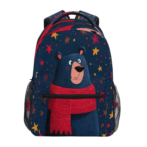 Backpack 16x11.4x6.9 Inches Fashion Backpack Shopping Travel Outing Backpack Christmas Blue Cartoon Bear