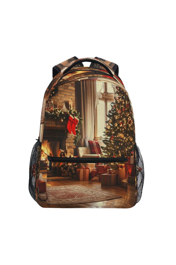 Backpack 16x11.4x6.9 Inches Fashion Backpack Shopping Travel Outing Backpack Christmas Fireplace Picture