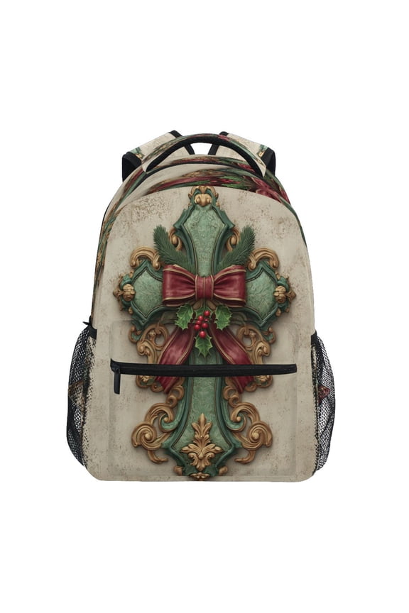 Backpack 16x11.4x6.9 Inches Fashion Backpack Shopping Travel Outing Backpack Christmas Green Cross Cartoon