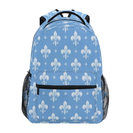 Backpack 16x11.4x6.9 Inches Fashion Backpack Shopping Travel Outing Backpack Fleur De Lis Sky Blue Motif