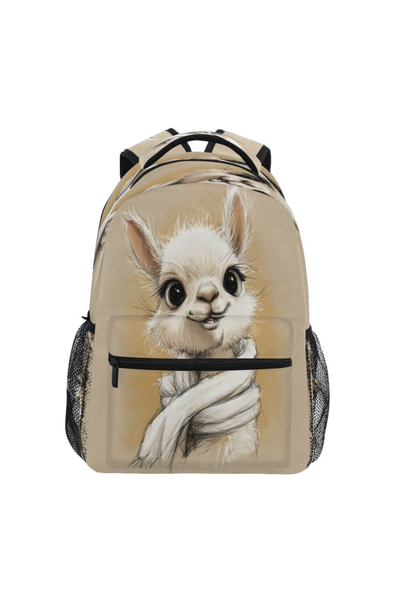 Backpack 16x11.4x6.9 Inches Fashion Backpack Shopping Travel Outing Backpack Furry Cute Alpaca Portrait