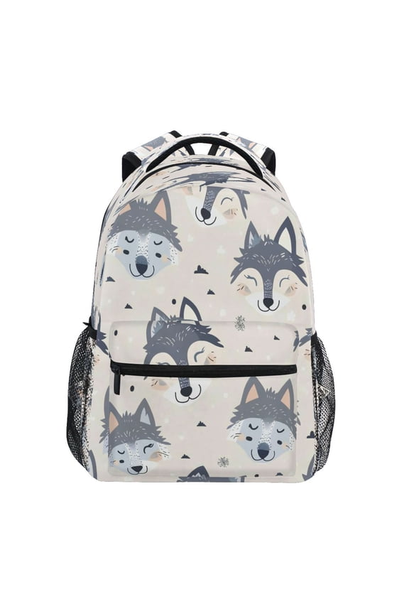 Backpack 16x11.4x6.9 Inches Fashion Backpack Shopping Travel Outing Backpack Gray Cartoon Wolf Face