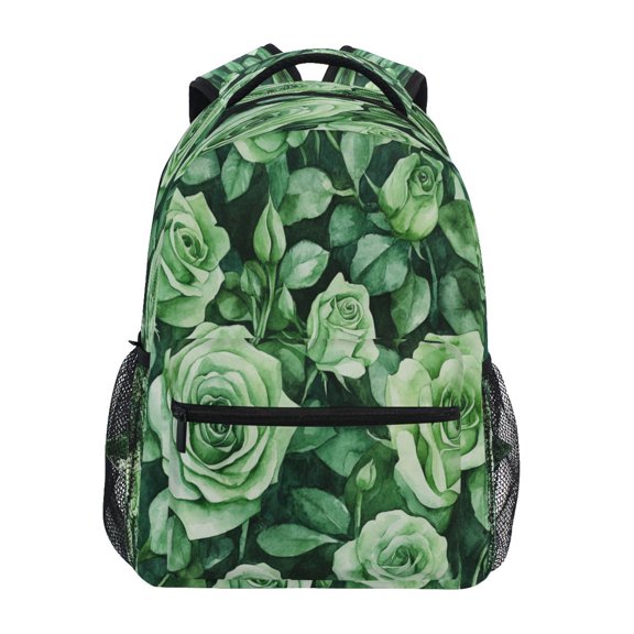 Backpack 16x11.4x6.9 Inches Fashion Backpack Shopping Travel Outing Backpack Green Roses Seamless