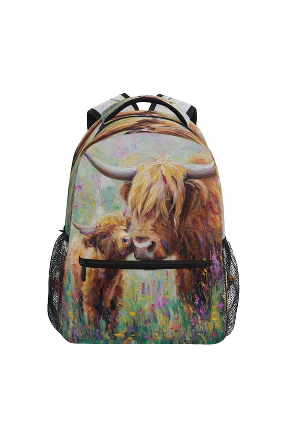 Backpack 16x11.4x6.9 Inches Fashion Backpack Shopping Travel Outing Backpack Highland Cow and Calf