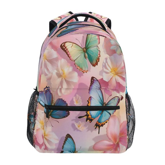 Backpack 16x11.4x6.9 Inches Fashion Backpack Shopping Travel Outing Backpack Light Pink Rainbow Butterfly