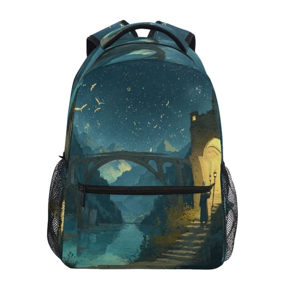 Backpack 16x11.4x6.9 Inches Fashion Backpack Shopping Travel Outing Backpack Old Man Bridge River Scene
