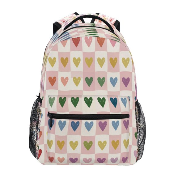 Backpack 16x11.4x6.9 Inches Fashion Backpack Shopping Travel Outing Backpack Pastel Heart Wavy Check