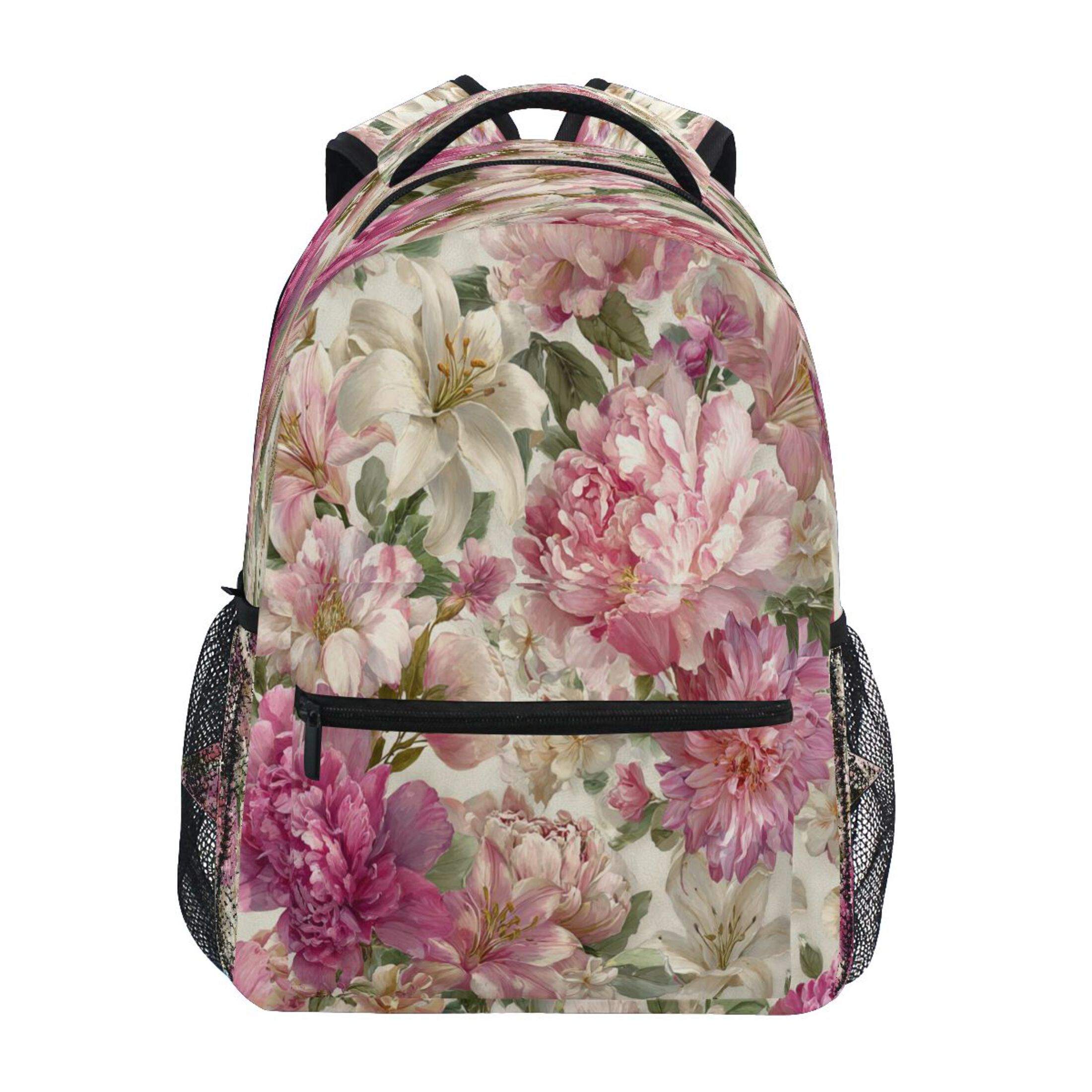 Pink Floral Backpacks for Fashion School Travel and Casual Use