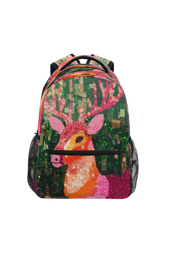 Backpack 16x11.4x6.9 Inches Fashion Backpack Shopping Travel Outing Backpack Pink Sequined Deer