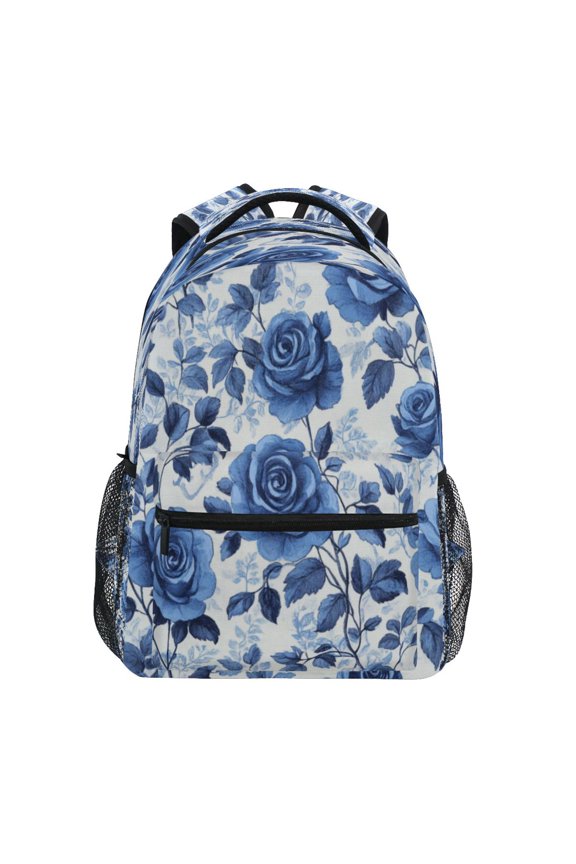 Backpack 16x11.4x6.9 Inches Fashion Backpack Shopping Travel Outing Backpack Pretty Blue Rose Seamless