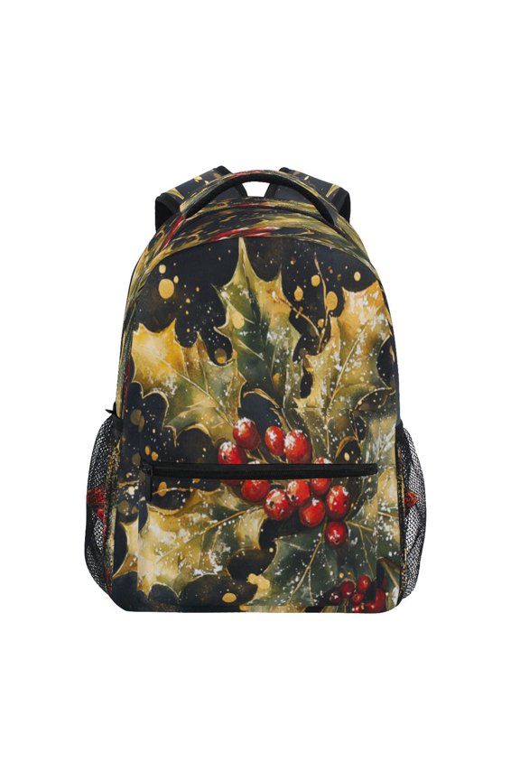 Backpack 16x11.4x6.9 Inches Fashion Backpack Shopping Travel Outing Backpack Pretty Holly and Mistletoe