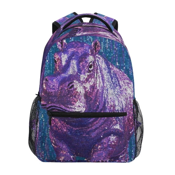 Backpack 16x11.4x6.9 Inches Fashion Backpack Shopping Travel Outing Backpack Purple Hippopotamus