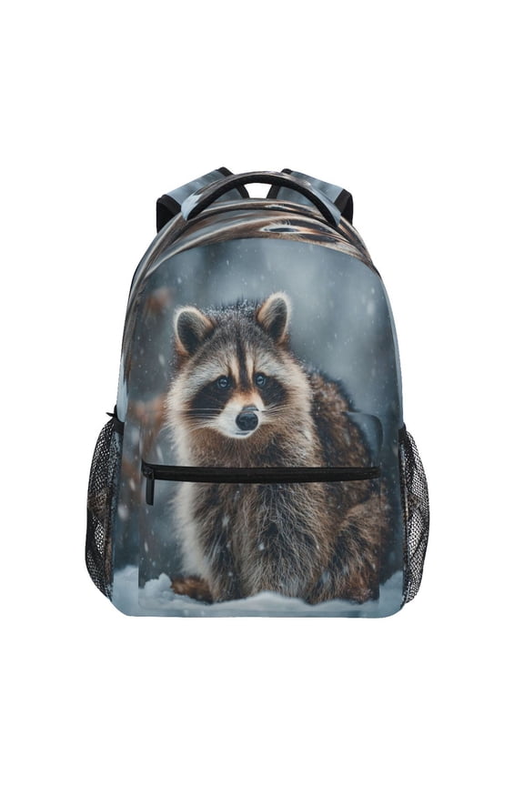 Backpack 16x11.4x6.9 Inches Fashion Backpack Shopping Travel Outing Backpack Raccoon Snow Scene