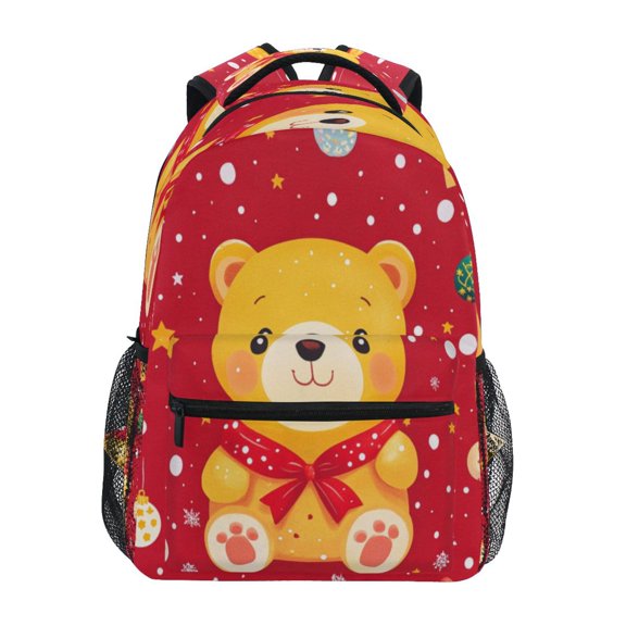 Backpack 16x11.4x6.9 Inches Fashion Backpack Shopping Travel Outing Backpack Red Christmas Cartoon Bear