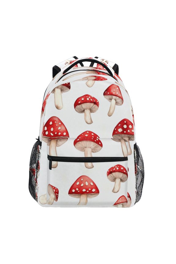 Backpack 16x11.4x6.9 Inches Fashion Backpack Shopping Travel Outing Backpack Red Mushroom Seamless