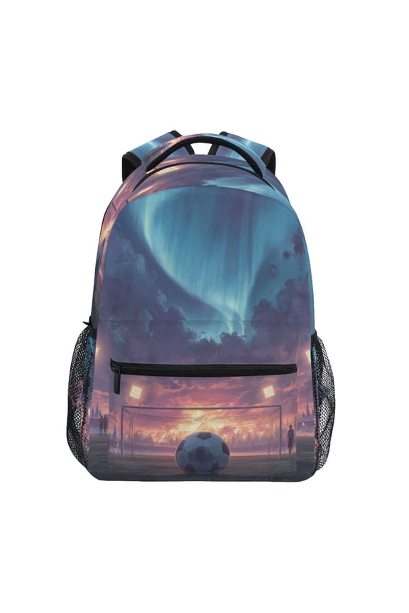 Backpack 16x11.4x6.9 Inches Fashion Backpack Shopping Travel Outing Backpack Soccer Ball Aurora Borealis