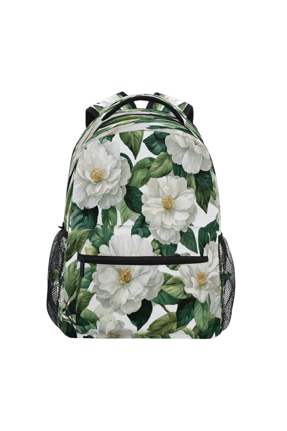 Backpack 16x11.4x6.9 Inches Fashion Backpack Shopping Travel Outing Backpack White Camellia Flower Picture