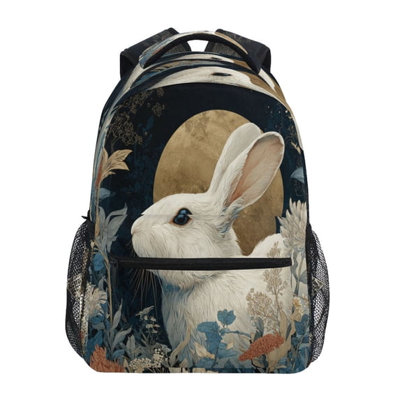 Backpack 16x11.4x6.9 Inches Fashion Backpack Shopping Travel Outing Backpack White Rabbit under Moonlight