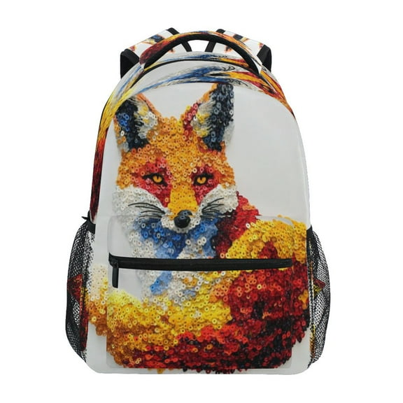 Backpack 16x11.4x6.9 Inches Fashion Backpack Shopping Travel Outing Backpack Yellow Sequined Fox