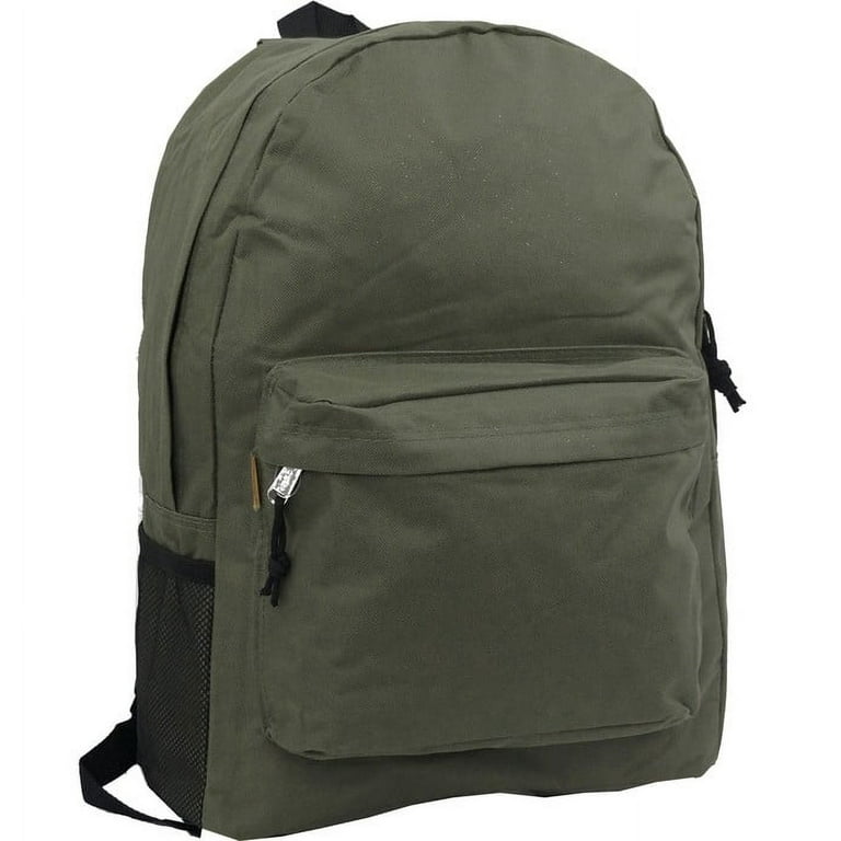 Backpack 18 inch Padded Back School Day Pack Classic Book Bag Mesh Pocket  Olive