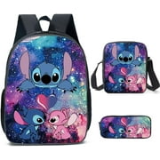 Backpack 3 Pcs Set, Anime Laptop Daypack With Shoulder Bag Small Bag, Casual Travel Bag for Boys Girls Adult