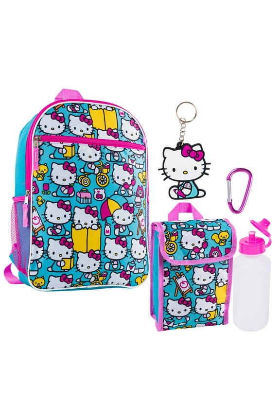 Backpack 5 pc Set Hello Kitty & Allover Print 16 inches School Backpack- 92280