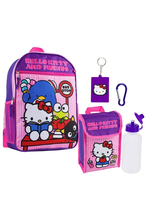 Backpack 5 pc Set Hello Kitty & Friends 16 inches School Backpack- purple