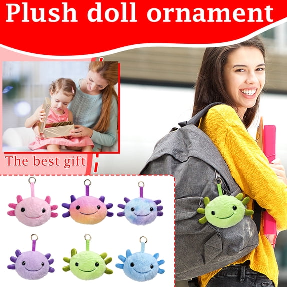 Backpack Accessory, Axolotl Stuffed Keychain, Fuzzy Keychain, Plush Charm, 3 Inch Green Kawaii Axolotl Clip-On Soft Fuzzy Toys Suitable for All Ages