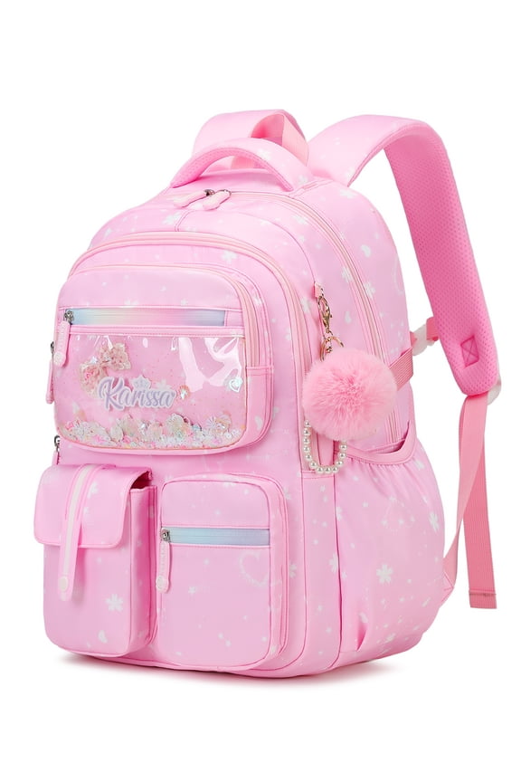 Girls Backpack Ergonomic Primary Thicker Back School Bag, Fantasy Children's Backpack with Pom Pom Pendant and Decoration 1-4 Grade