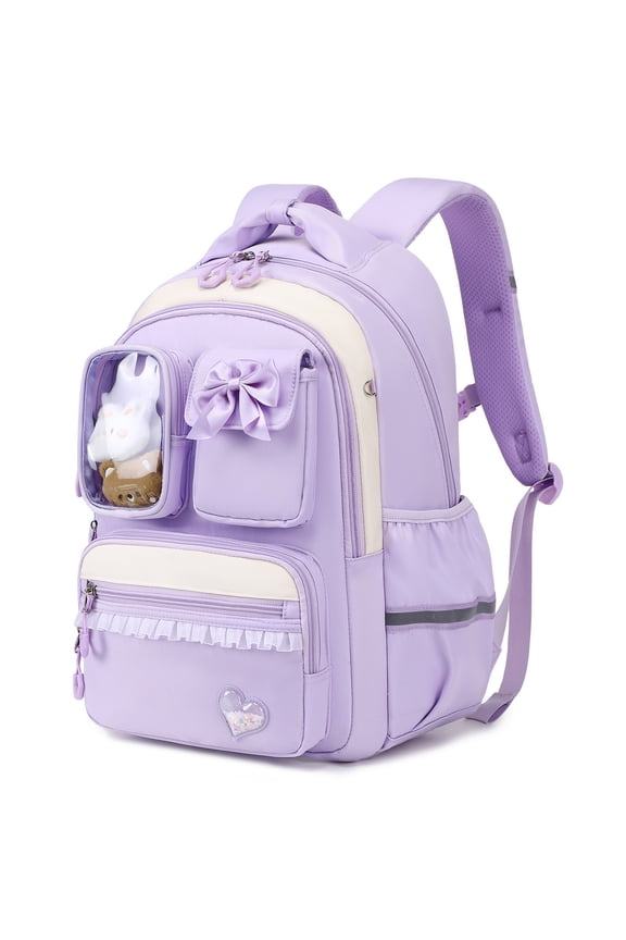 Girls School Backpack 22L Lightweight Bookbag with Reflective Strips, Waterproof Nylon Bookbag for Elementary Students Ages 7-11, Grades 1-5