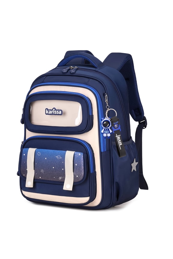 Boys Primary School Backpack,Ergonomic Bookbag for Ages 7-11 with Reflective Stripes,Water-Repellent Backpack Navy Blue Design for Kids 22L