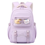 Girls School Backpack Lightweight Waterproof Laptop Backpack for Teen Girls, Large Casual Bookbag with Cute Ornament for Elementary Middle School Purple
