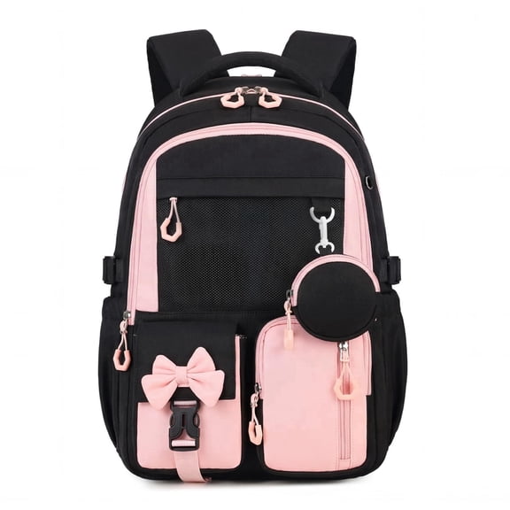 Girls School Backpack Waterproof Lightweight Bookbag with Reflective Straps & Trolley Strap for Grades 3-7,Pink