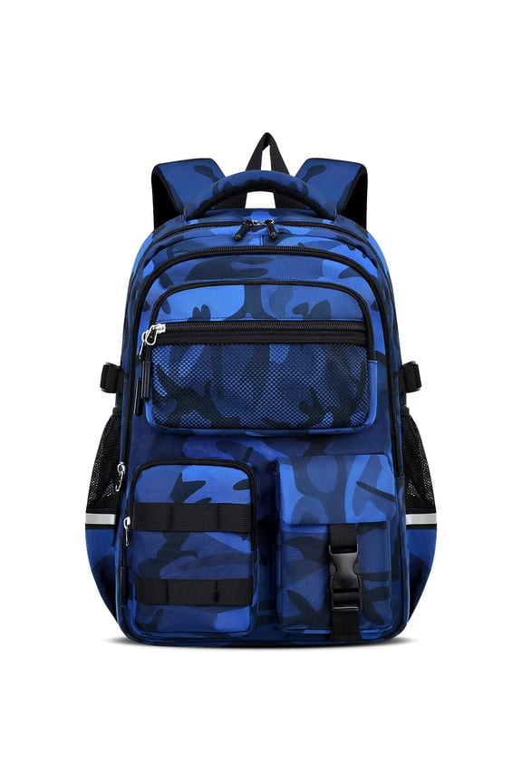 Boys School Backpack for Grades 1-5, Camouflage Water-Repellent Bookbag with Reflective Strips, Breathable School Bag for Elementary Middle Students,22L