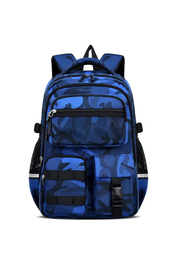 Boys School Backpack for Grades 1-5, Camouflage Water-Repellent Bookbag with Reflective Strips, Breathable School Bag for Elementary Middle Students,22L