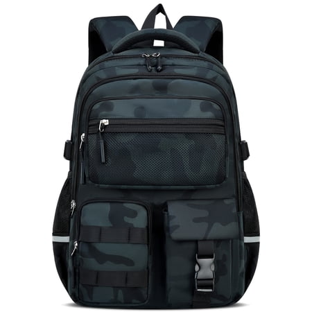 Boys School Backpack for Grades 1-5, Camouflage Water-Repellent Bookbag with Reflective Strips, Breathable School Bag for Elementary Middle Students,22L