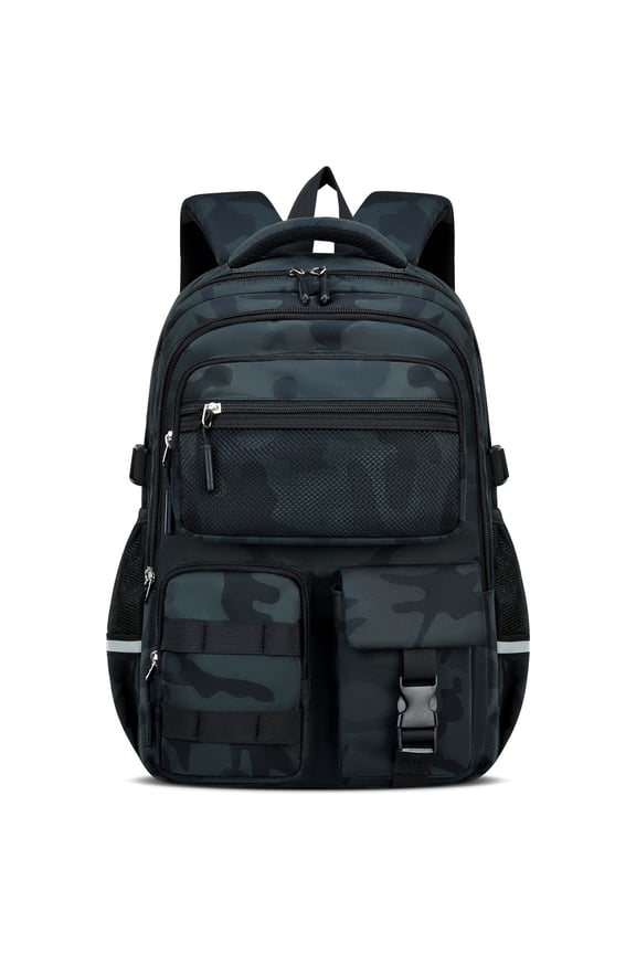 Boys School Backpack for Grades 1-5, Camouflage Water-Repellent Bookbag with Reflective Strips, Breathable School Bag for Elementary Middle Students,22L