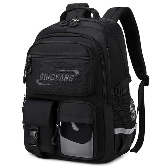 Boys School Backpack for Ages 10-22, Waterproof Laptop Bookbag Large Daypack with Reflective Strips for Middle High School College, Black