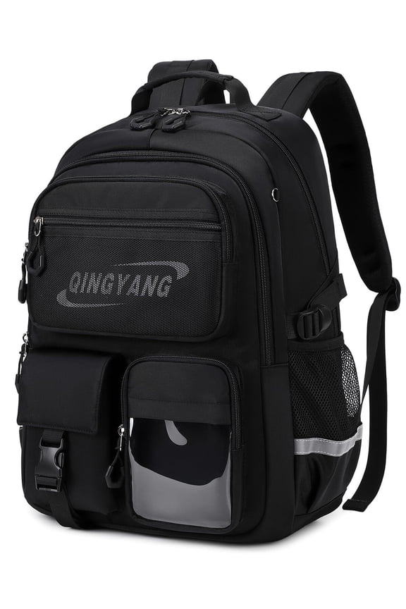 Boys School Backpack for Ages 10-22, Waterproof Laptop Bookbag Large Daypack with Reflective Strips for Middle High School College, Black